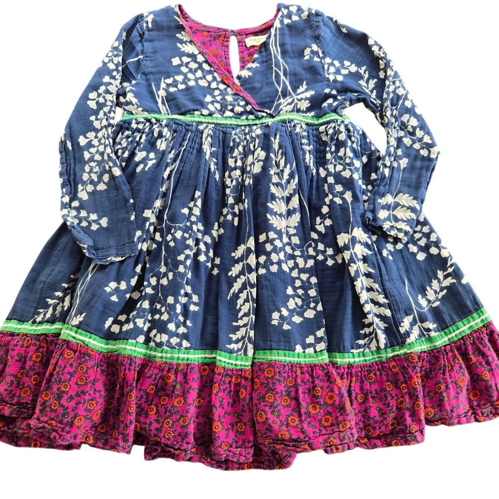 Pink Chicken‎ Girls Blue Floral Print Long Sleeve Dress Size 7Y